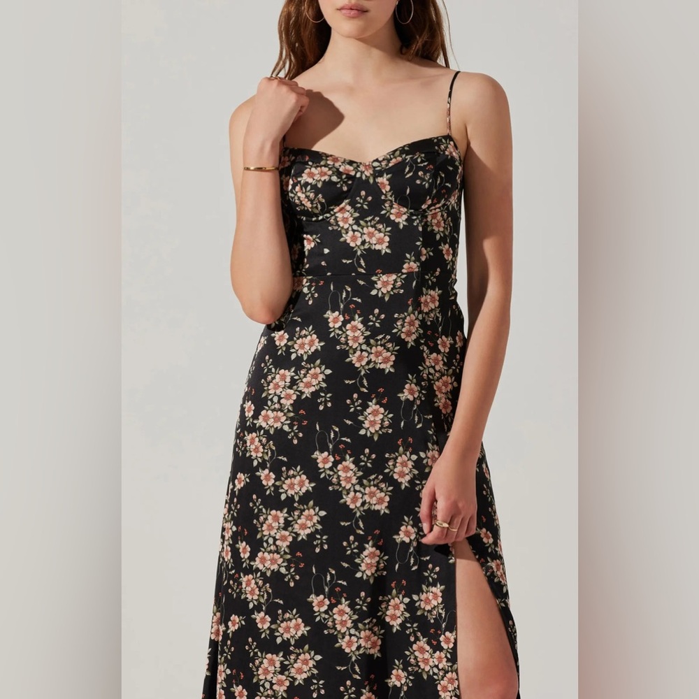 Astr The Label Satin Bustier Black Floral Midi Dress - Picture 4 of 8